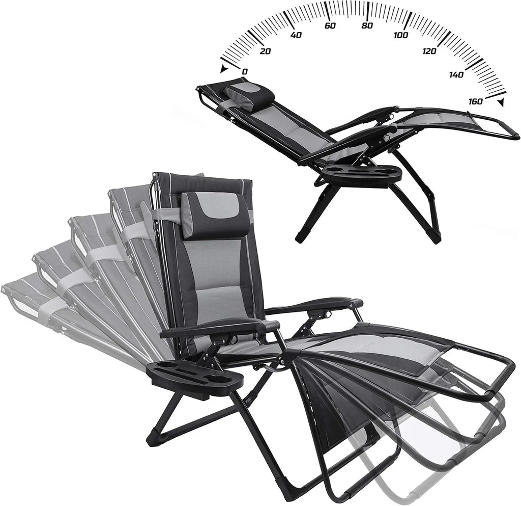 XXL Oversize Recliner Folding Chair for Camping Patio Outdoors Zero Gravity Extra Wide Reclining Padded Seats with Sunshade and