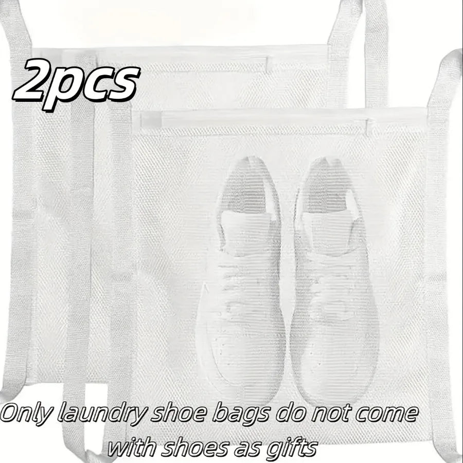 2 Piece White Shoe Wash Bag, Reusable, with Zipper and Strap, Suitable for Shoes, Clothing, and Protection From Damage