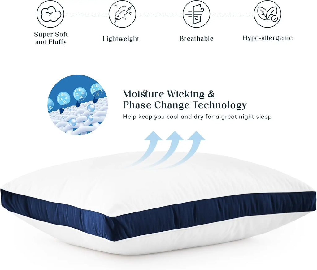Lux Décor Bed Pillows- Set of 2 - Hotel Quality Gusseted Down Alternative Pillows for Back, Stomach or Side Sleepers