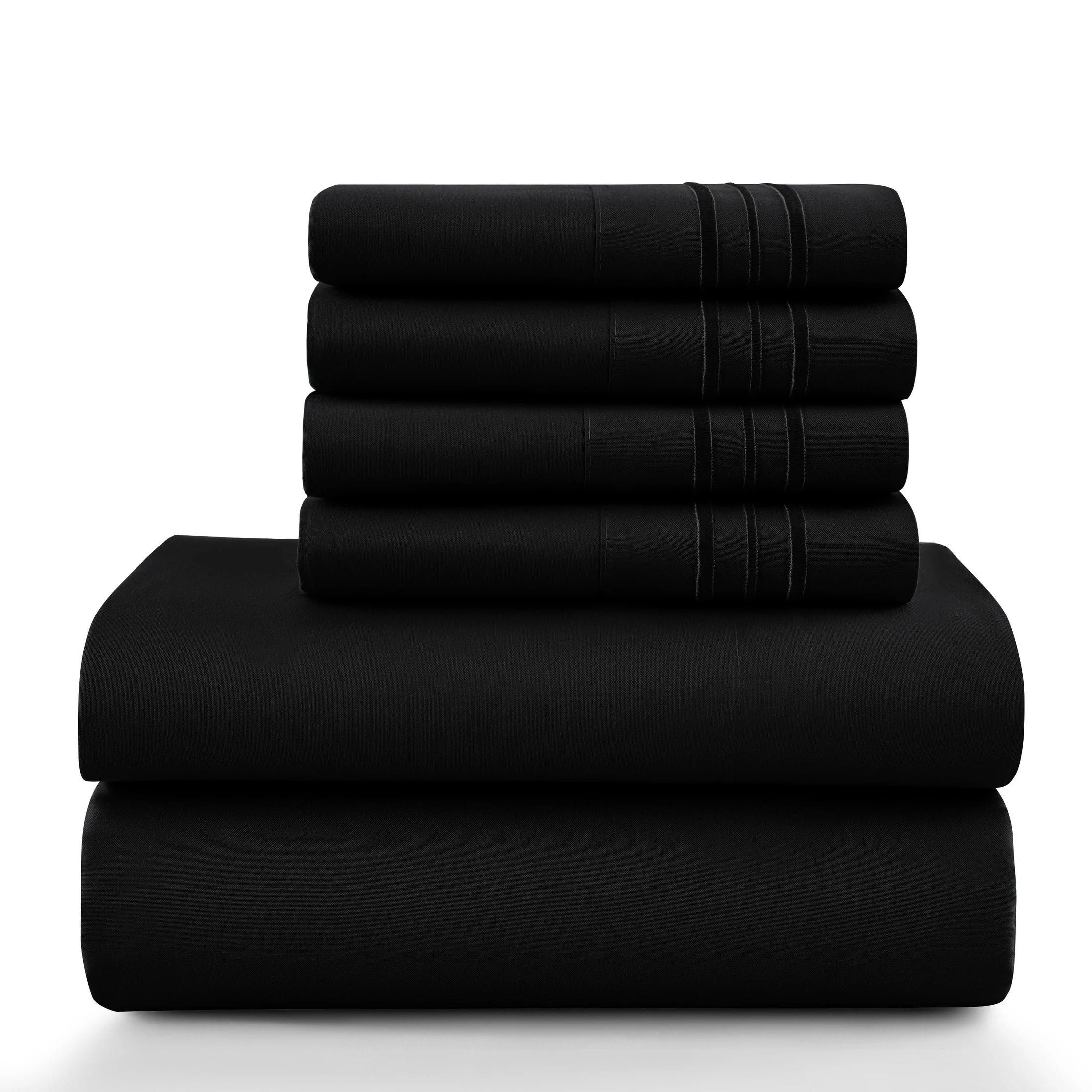 Lux Décor 6Pc Solid Sheet Set – Brushed Microfiber, 16" Deep Pockets, with Embroidered & Plain Pillowcases