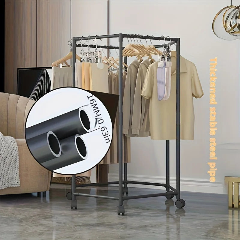 Hexagonal rotating clothes hanger, self-supporting vertical clothing hanger, suitable for laundry rooms and home storage to save