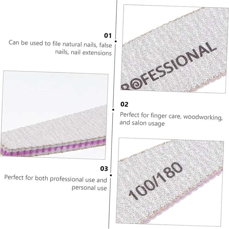 Washable Nail File Set 5PCS, Professional Grit 100/180, Durable Nail Care Kit - A Practical Valentine's Day Pampering Gift