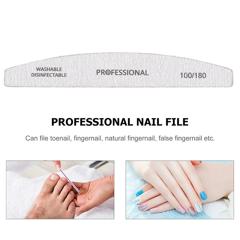 Washable Nail File Set 5PCS, Professional Grit 100/180, Durable Nail Care Kit - A Practical Valentine's Day Pampering Gift