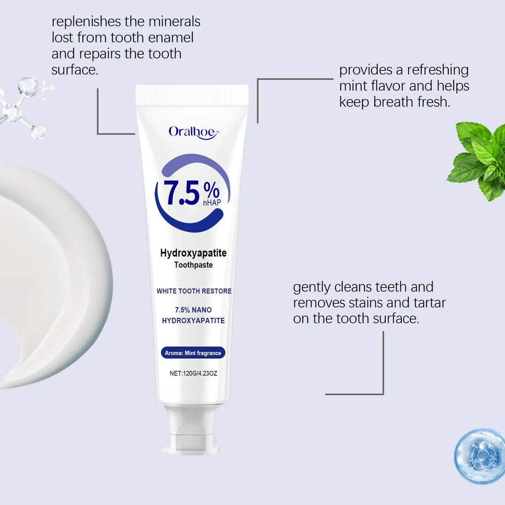 Oralhoe 120g Hydroxyapatite Toothpaste 7.5% Teeth Whitening Oral Hygiene Fresh Odor Clean Tartar Stain Tooth Brighten Toothpaste