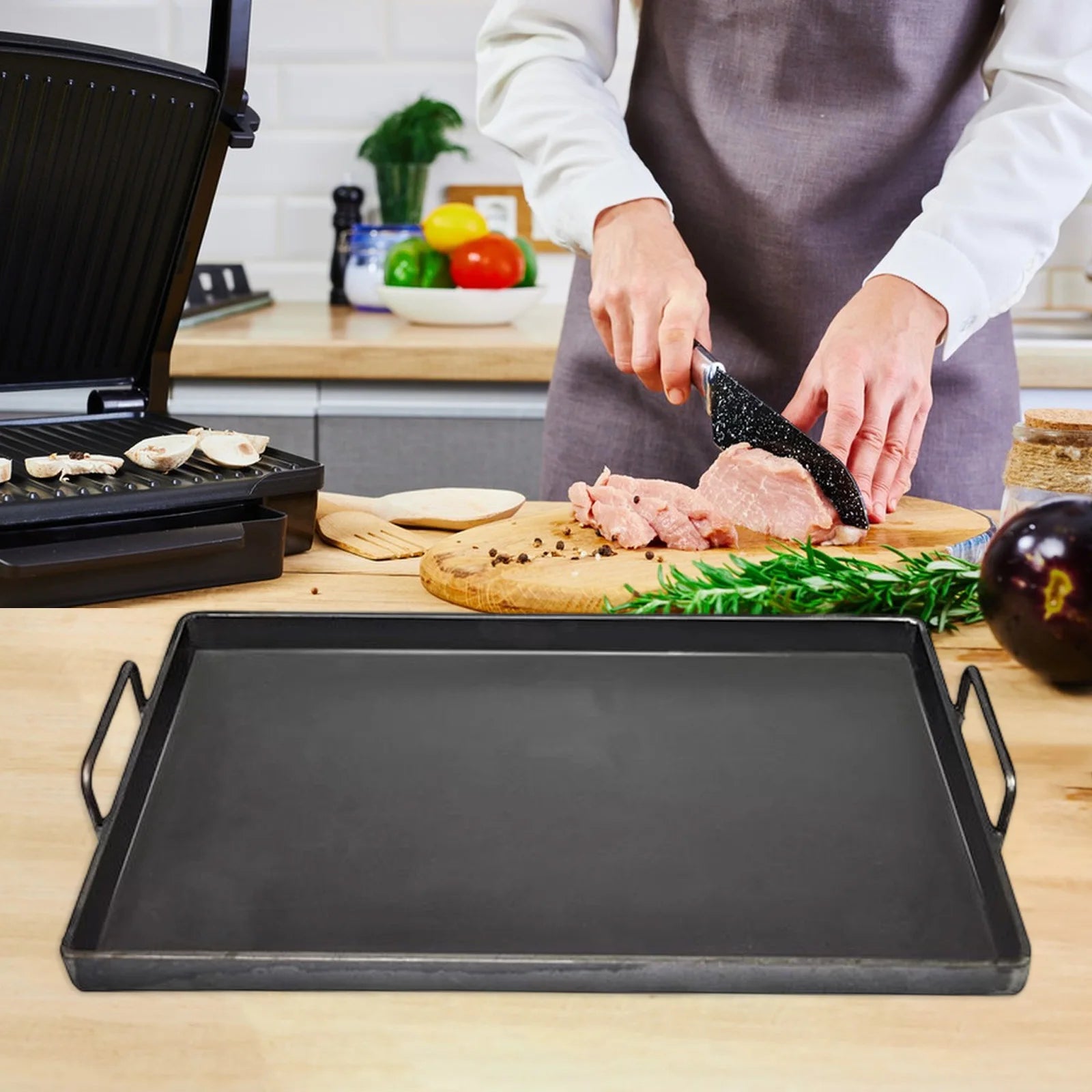 BBQ Griddle Cookware Easy to Clean Portable Flat Top Grill Plate Cooking Skillet Pan Cast Iron Cooking Griddle for Roasting