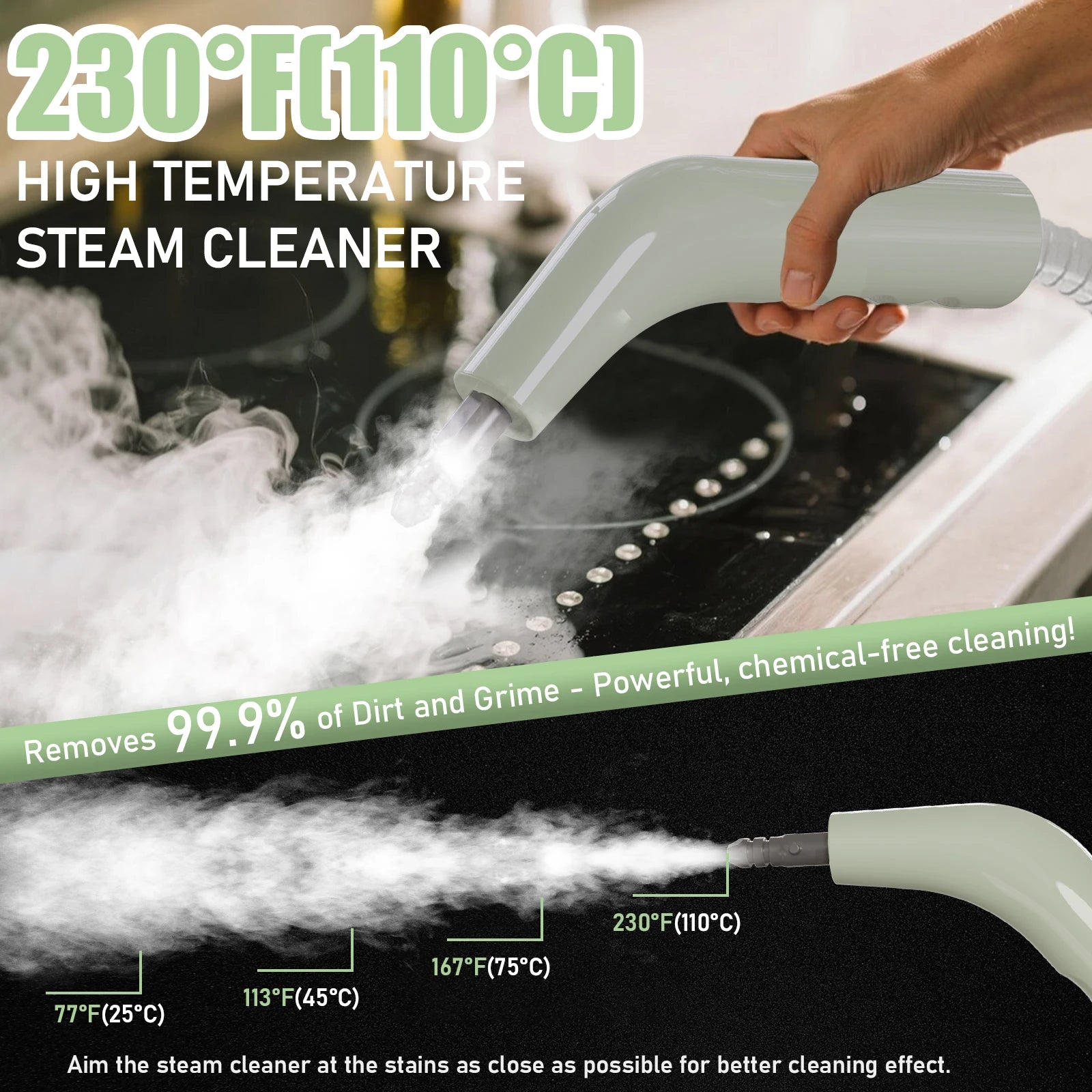 2500W Powerful Handheld Steam Cleaner with 6 Brush Heads - 45 Mins Runtime, 110V Multiuse Steamer for Deep Cleaning Upholstery,