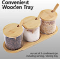 Condiment Containers with lids 3 pack Seasoning Box Condiment Pots Jars with Spoons Container for Spice Salt Sugar Cruet (bamboo