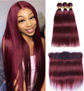 100% Human Hair Burgundy 99J Straight Bundles with Frontal 13x4 Brazilian Hair Weaving 3Pcs Bundles with Closure Raw Human Hair