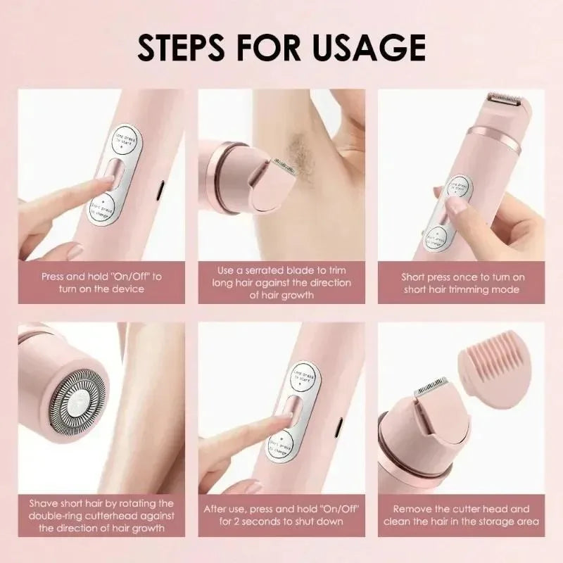 Electric Face Hair Remover for Women Double Head Trimming Tool Washable Body Shaver USB Rechargeable for Daily Use