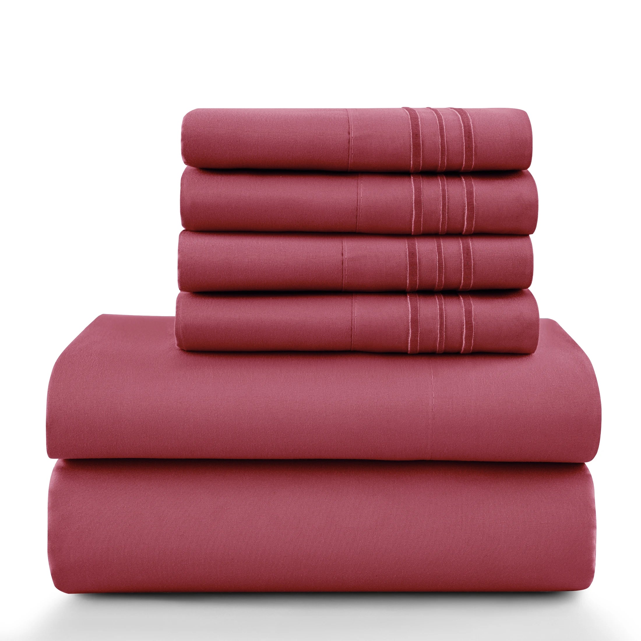 Lux Décor 6Pc Solid Sheet Set – Brushed Microfiber, 16" Deep Pockets, with Embroidered & Plain Pillowcases