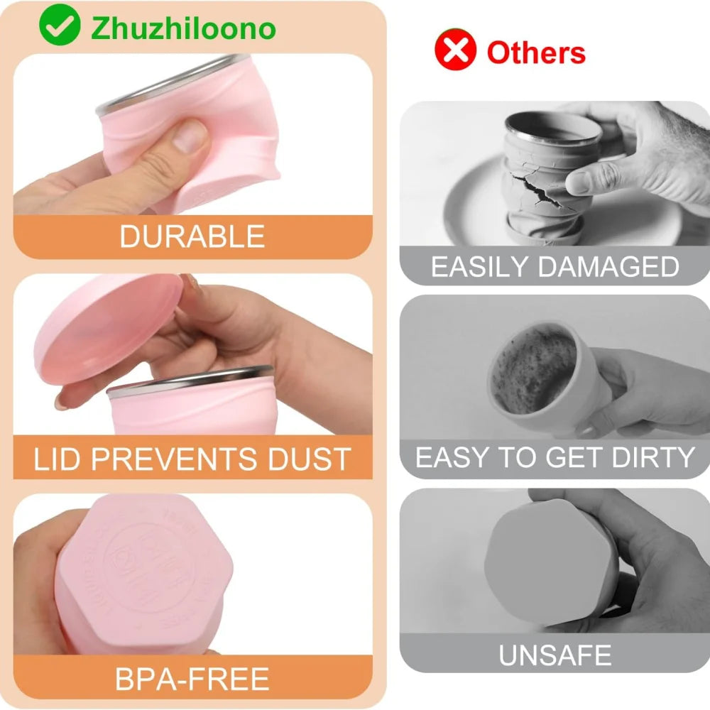 180ml foldable water cup, silicone foldable travel cup - silicone foldable camping cup with lid - suitable for travel, camping,