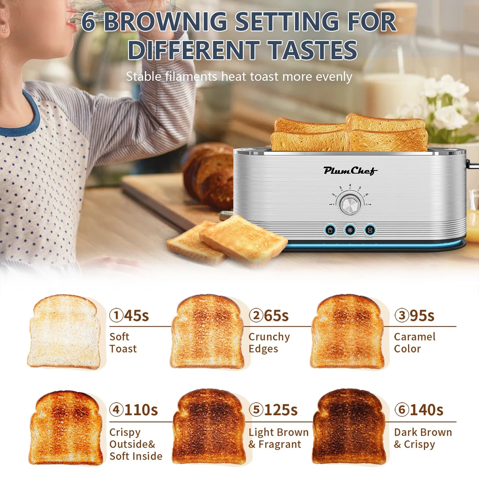 Plum Chef 4-Slice Stainless Steel Toaster