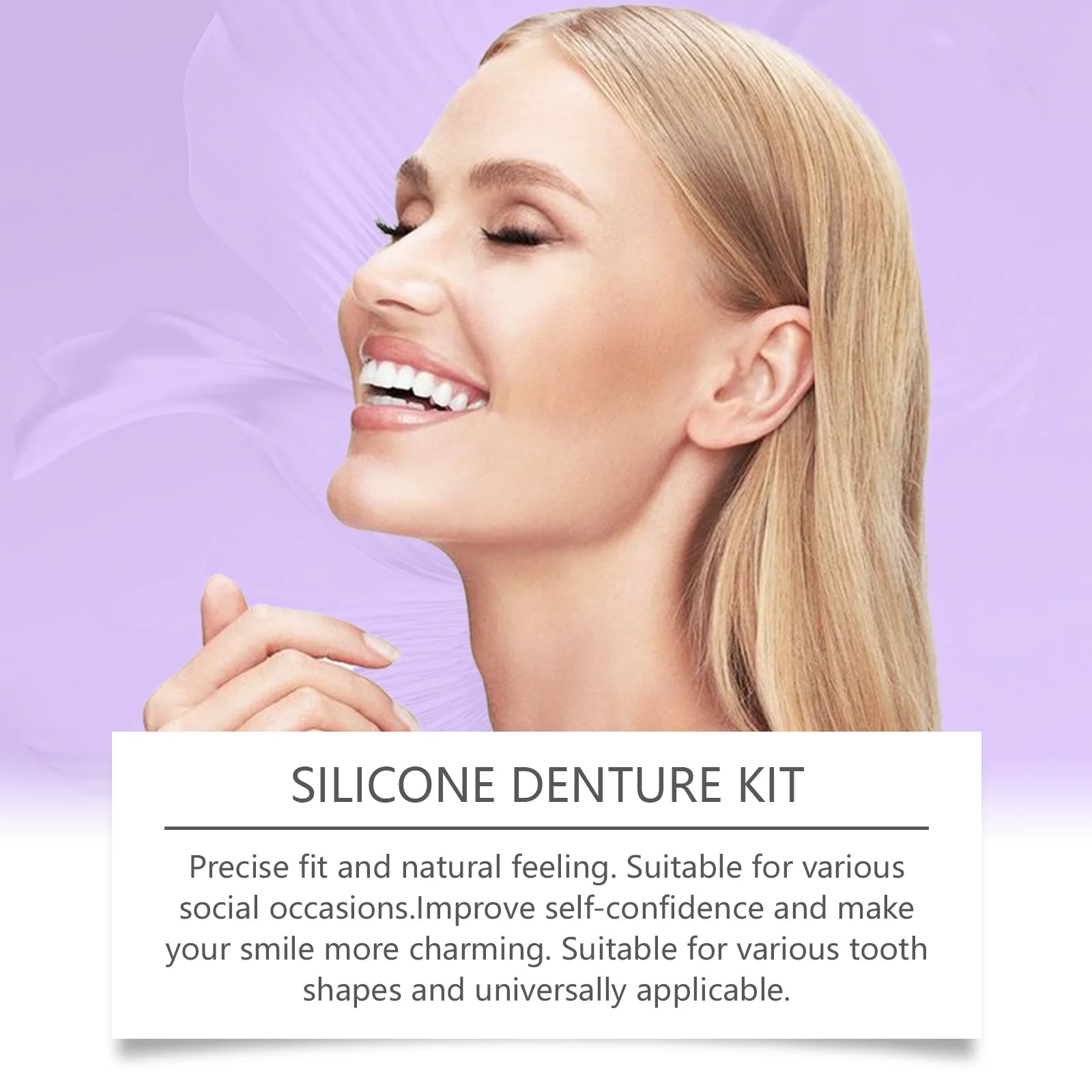 Oralhoe Silicone Reline Denture Set Filling Braces Upper and Lower Adjustable Dentures Veneers Comfortable Whitening False Teeth