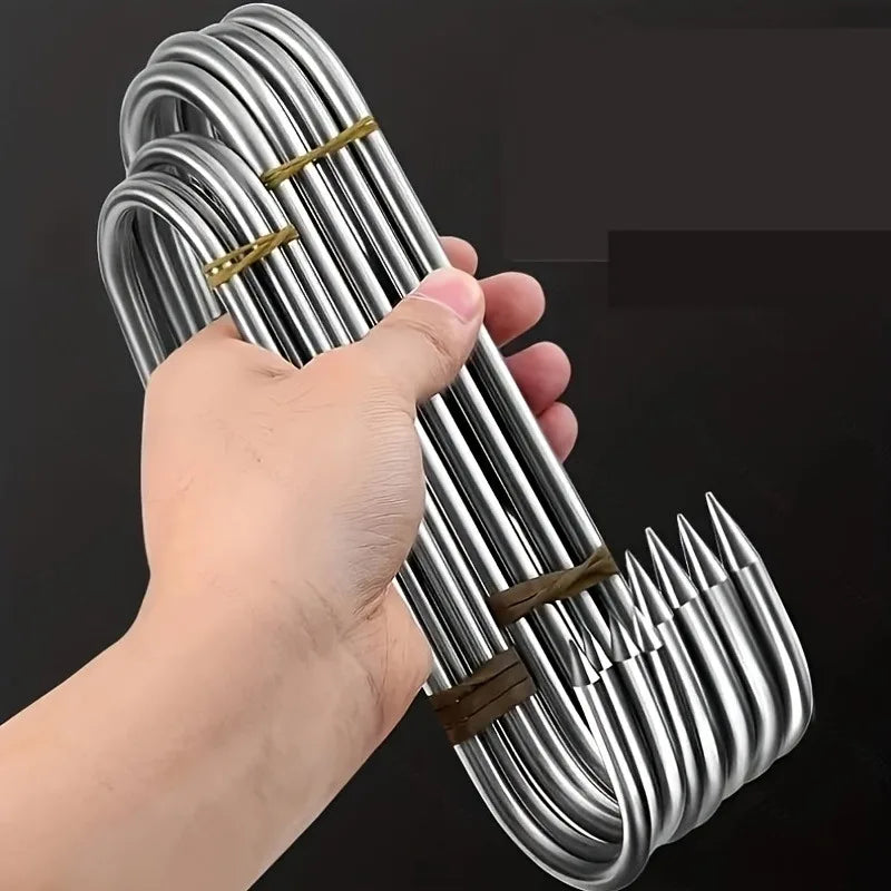 20pcs heavy-duty stainless steel S-hooks, rust-resistant meat hooks for beef, bacon, ham, duck, turkey, hot/cold smoking, durabl