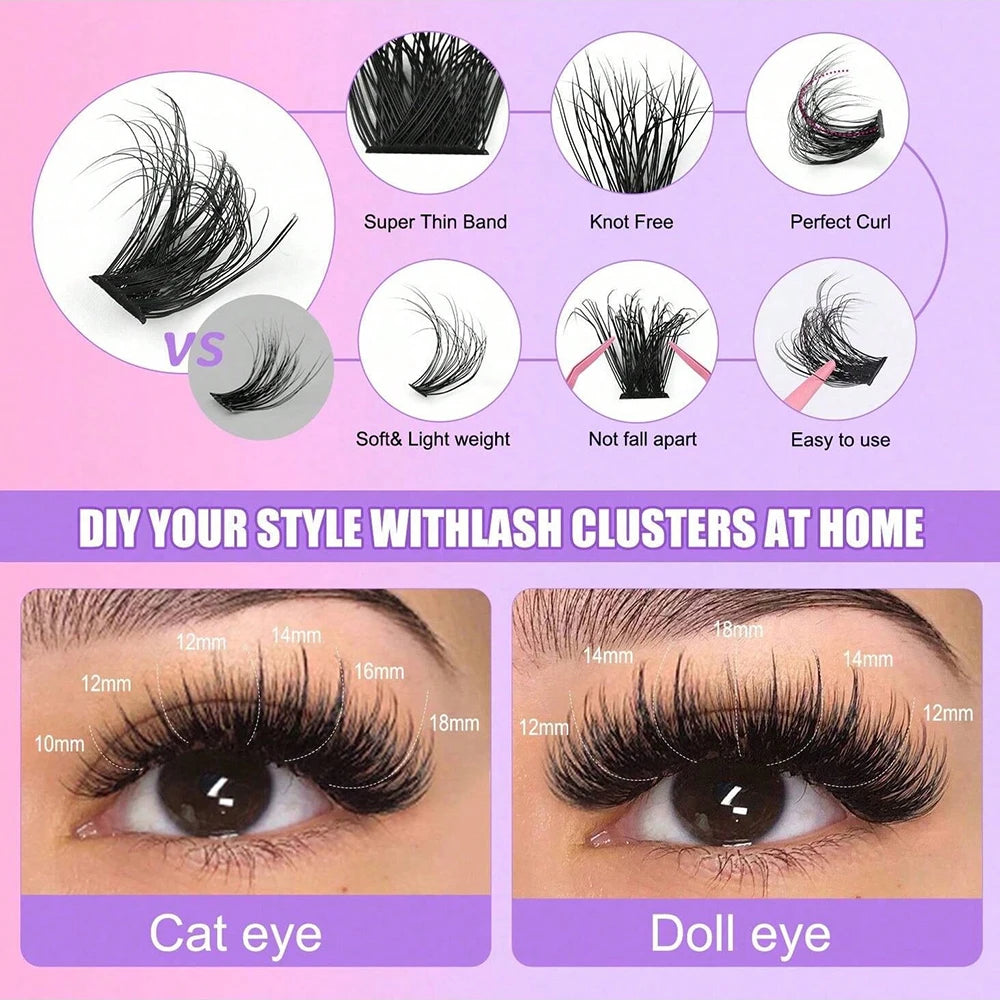 300-Cluster D-Shaped False Eyelash Tool Set Including Adhesive Tool Set And Eyelash Tweezers Extended In Sections