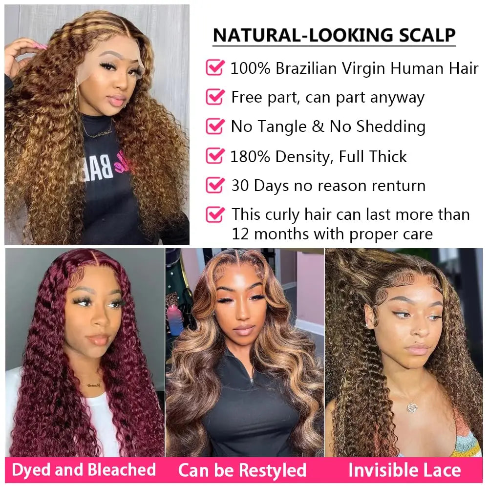P4/27 Highlight Wig Human Hair Deep Wave 13x4 Hd Lace Frontal Wig 5x5 Water Wave Wigs Curly Colored Lace Front Wig