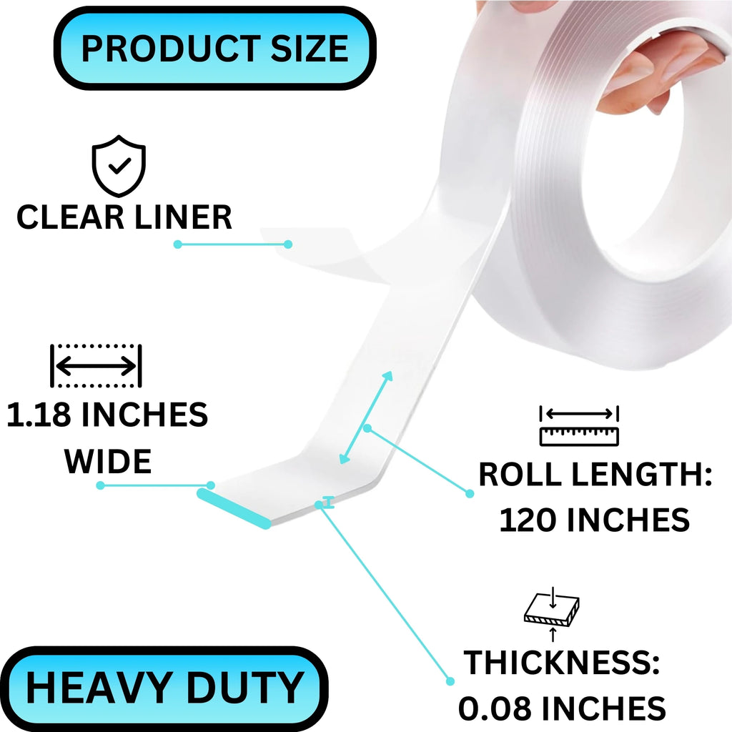 Double Sided Mounting Tape Heavy Duty Nano Two Sided Adhesive Strip for Wall Hanging - 10 Feet