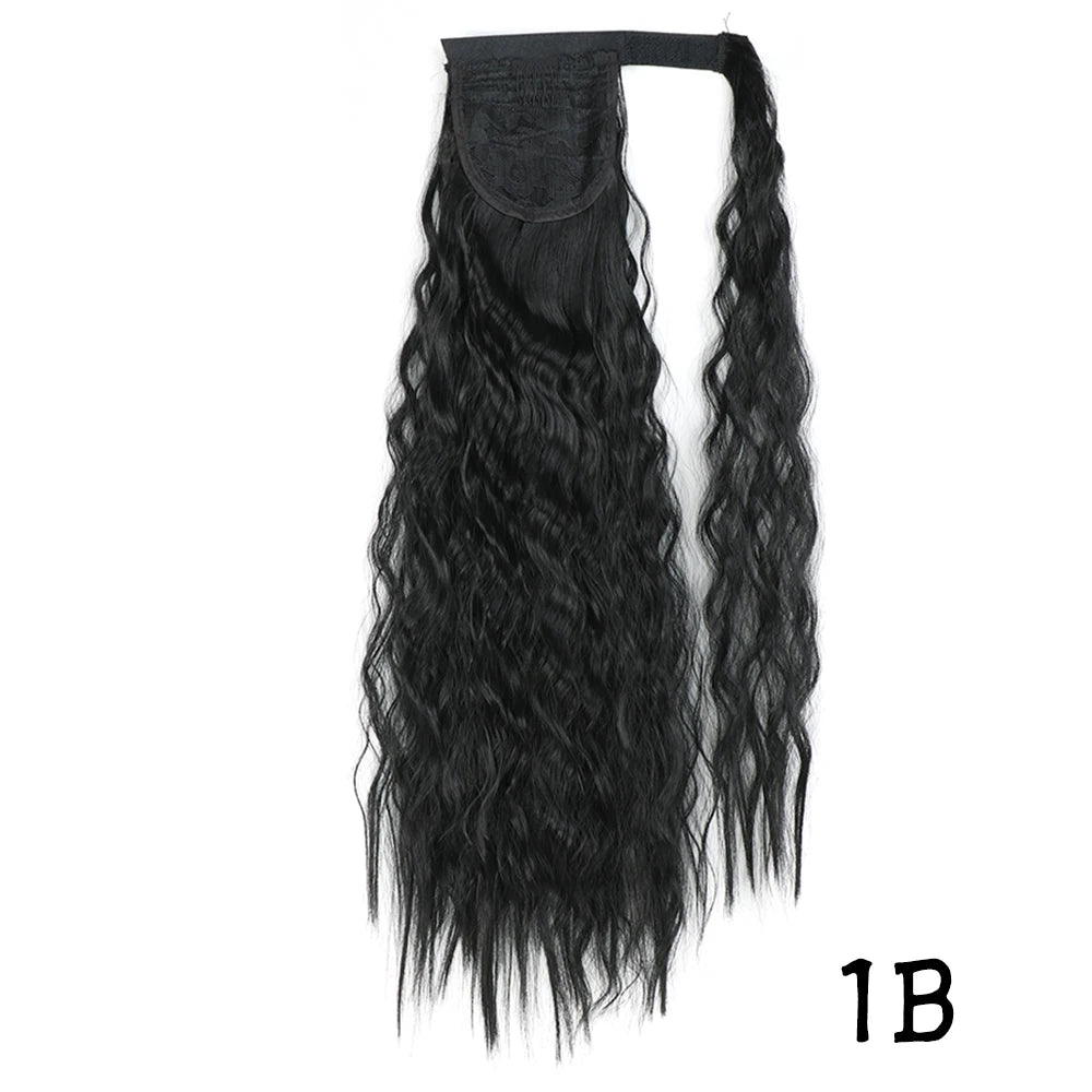 Synthetic Long Corn Wavy Ponytail Hairpiece Wrap on Hair Clip Ombre Brown Blonde Hair Extensions Pony Tail