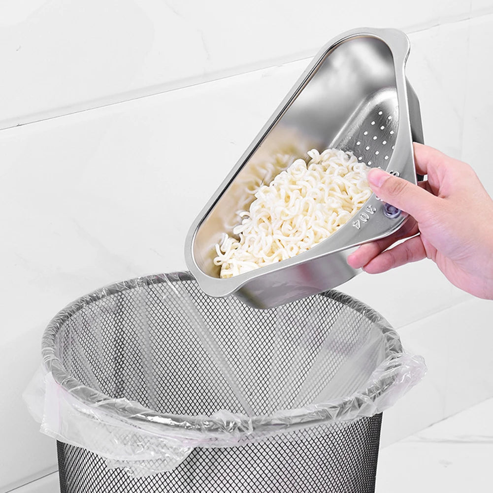 Stainless Steel Triangle Drain Basket Kitchen Sink Filter Shelf Fruit Vegetable Drainer Storage Rack Basket Bar with Suction Cup