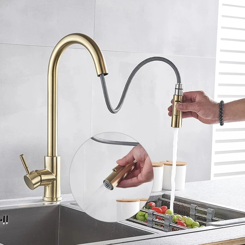 Black Sensor Kitchen Faucets Stainless Steel Smart Induction Pull Out Mixed Tap Single Handle Touch Control 360 Rotation Tap