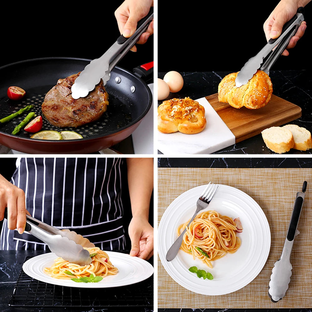9/12/14/16 Inch BBQ Grilling Tong With Lock Stainless Steel Salad Bread Serving Tong Non-Stick BQ Tong Utensil Cooking Clip New