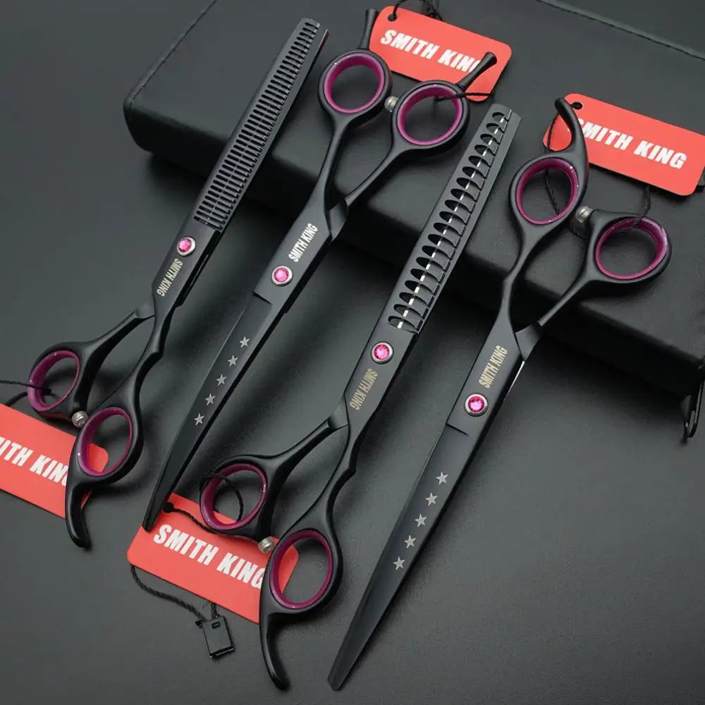 7 inch Professional Pet grooming scissors,7〞Straight &Thinning&chunkers&Curved Shears+Leather bag/kits/case
