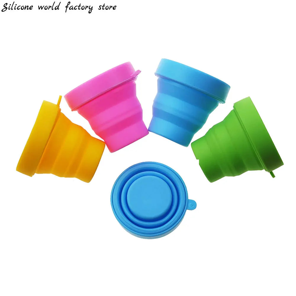 Silicone world Folding Cups 150ml Food Grade Water Cup Travel Silicone Retractable Coloured Portable Outdoor Coffee Handcup