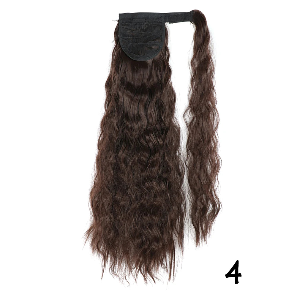 Synthetic Long Corn Wavy Ponytail Hairpiece Wrap on Hair Clip Ombre Brown Blonde Hair Extensions Pony Tail