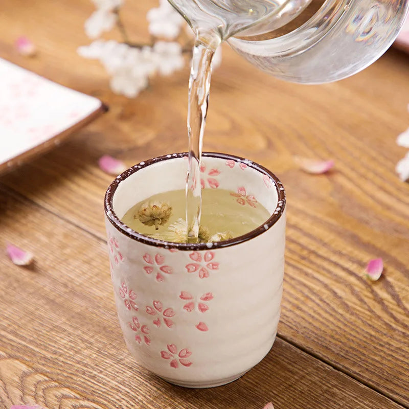 Ceramic Sakura Underglaze Kung Fu Tea Set Drinking Tea Cup Single Household Porcelain Cup Water Cup Tea Cup