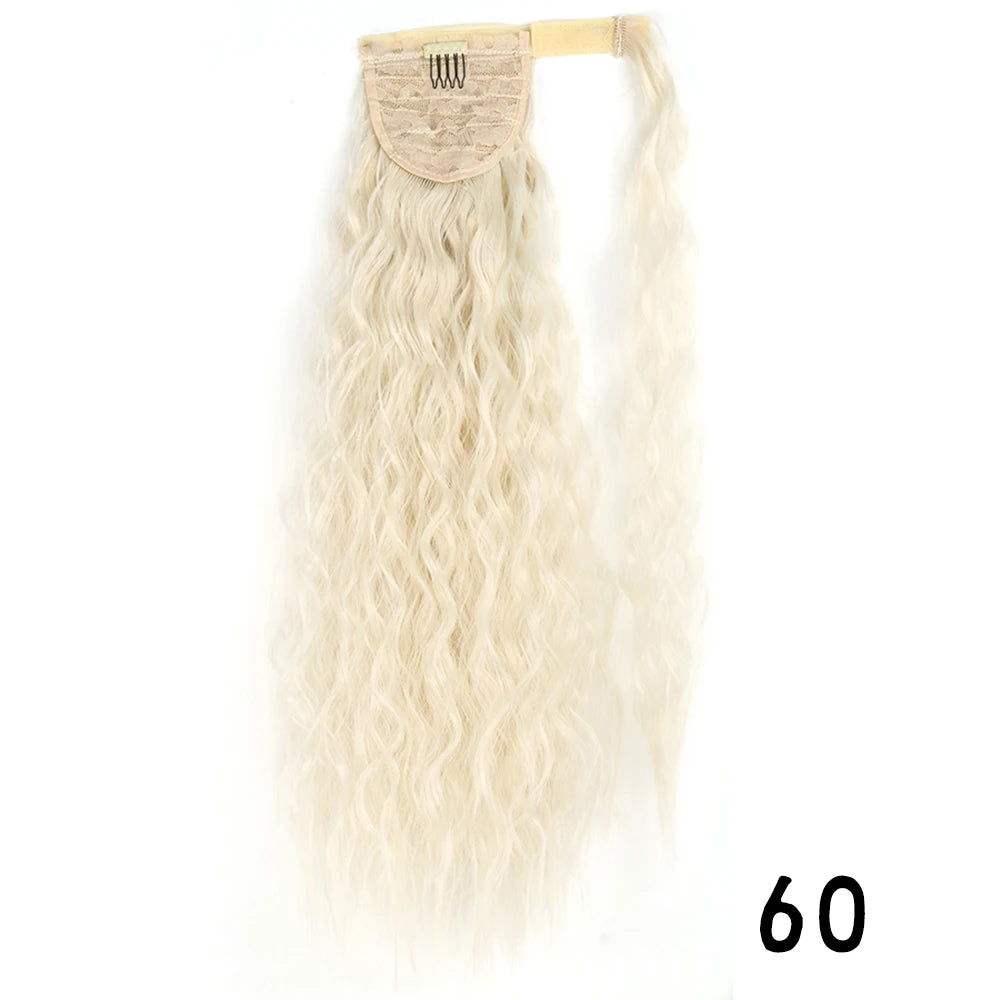 Synthetic Long Corn Wavy Ponytail Hairpiece Wrap on Hair Clip Ombre Brown Blonde Hair Extensions Pony Tail