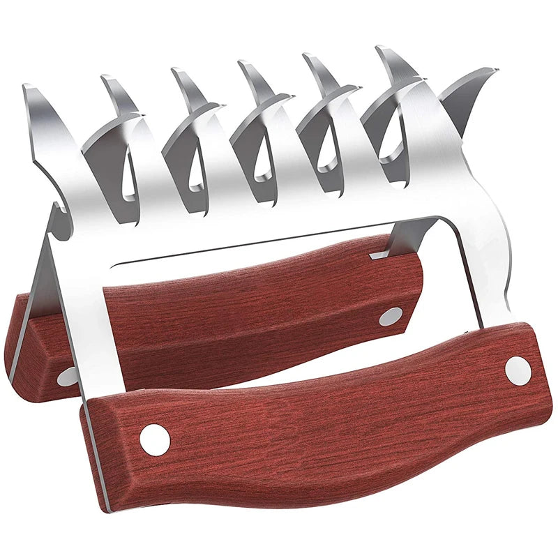 LMETJMA Bear Claws Stainless Steel BBQ Meat Shredder Claws with Wooden Handle Bottle Opener Turkey Chicken Claws KC0423