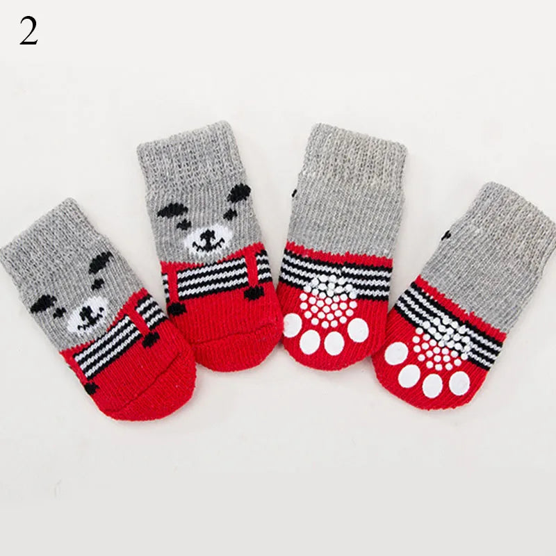 4pcs/set Winter Pet Dog Socks Anti-Slip Knitted Small Dogs Thick Warm Paw Protector Stockings For Dogs Booties Pet Accessories