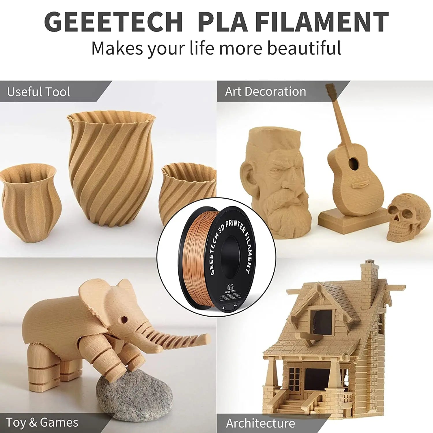 GEEETECH 1kg 1.75mm PLA/PETG/ABS+ 3D Printer Filament  Vacuum Packaging Overseas Warehouses A variety of Colors Fast Ship