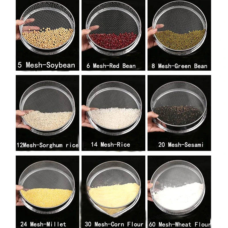 4-300M Round 304 Stainless Steel Flour Sieve Kitchen Food Bean Filter Screen Lab Powder Filter Sieve Strainer Sifter Baking