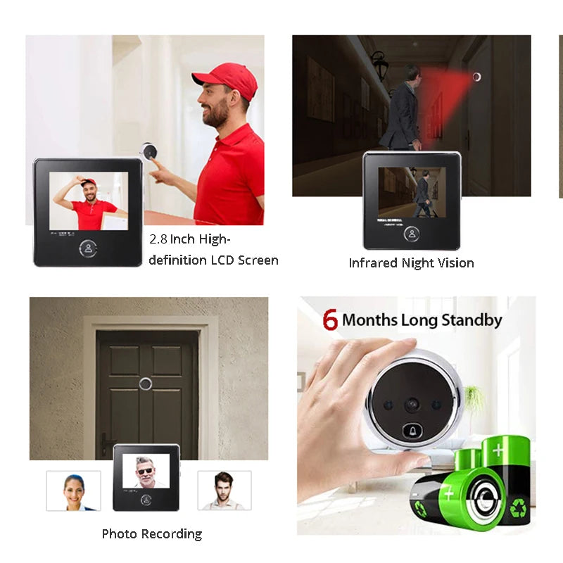 KAK 2.8" LCD Screen Electronic Door Viewer Bell IR Night Door Camera Photo Recording Digital Door Viewer Smart Peephole Doorbell