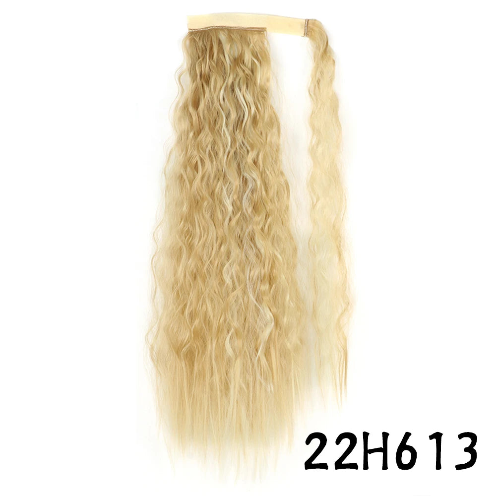 Synthetic Long Corn Wavy Ponytail Hairpiece Wrap on Hair Clip Ombre Brown Blonde Hair Extensions Pony Tail