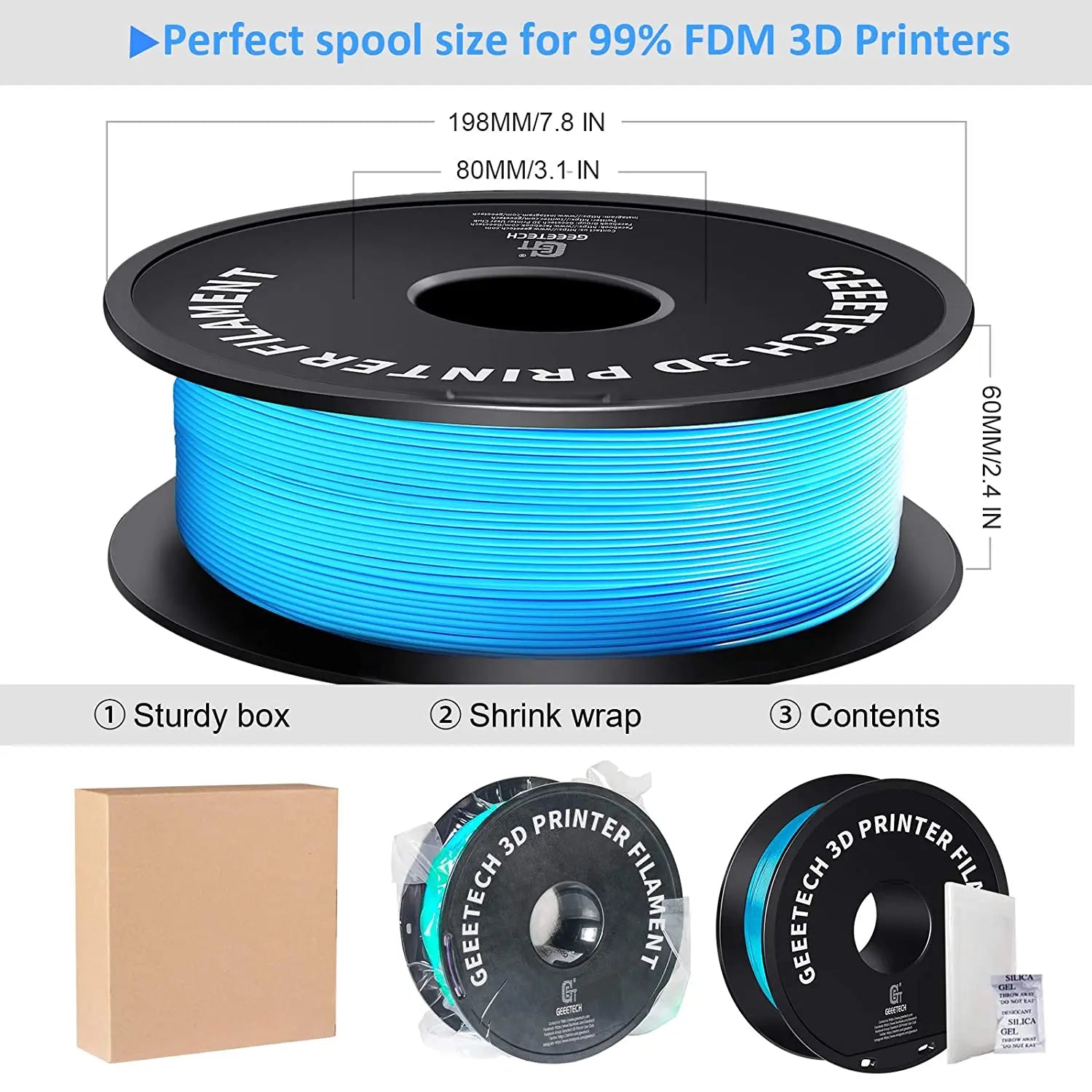 GEEETECH 1kg 1.75mm PLA/PETG/ABS+ 3D Printer Filament  Vacuum Packaging Overseas Warehouses A variety of Colors Fast Ship