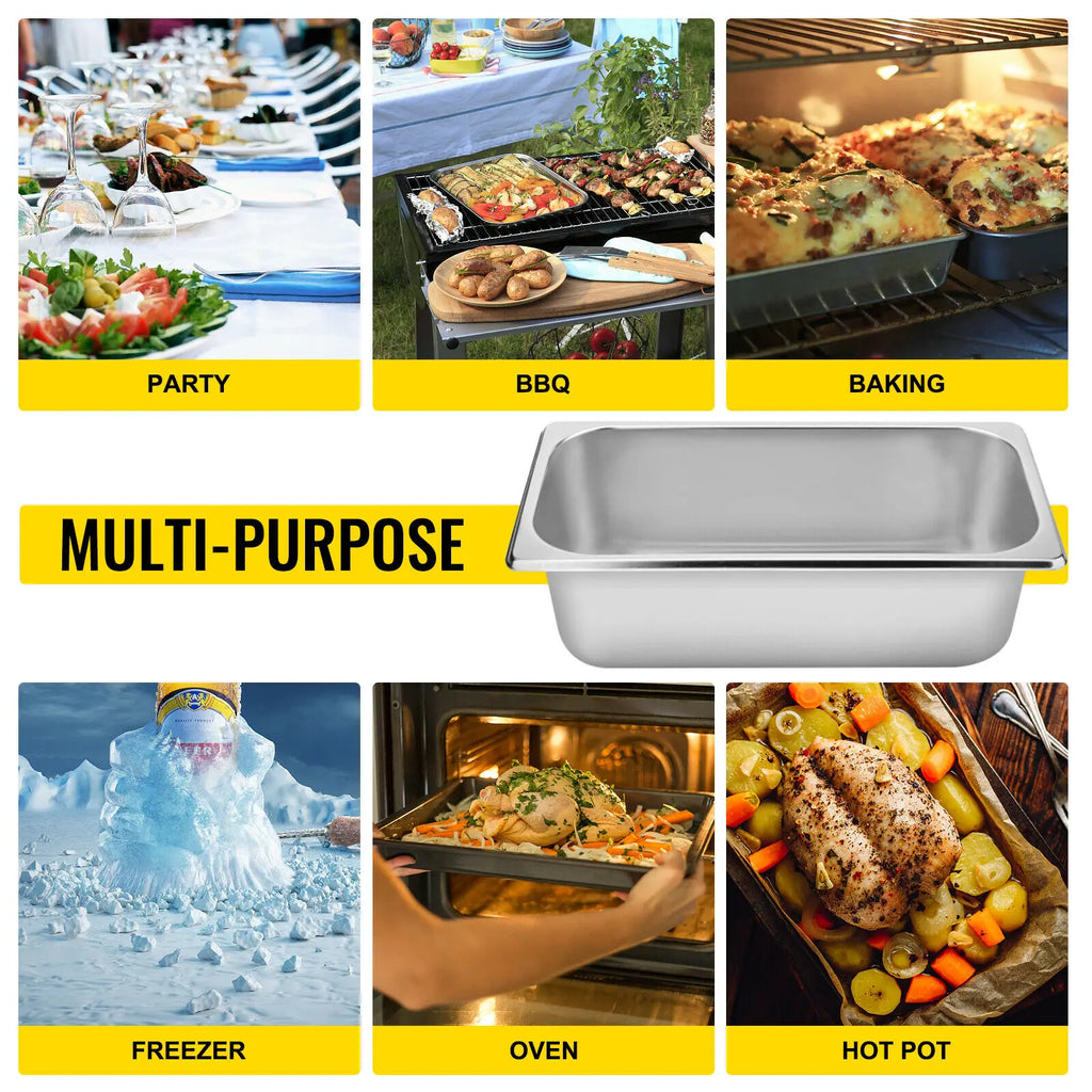 SucceBuy 8.5L-20.5L Buffet Chafing Dishes Gastronorm Pans Steam Table Pans Stainless Steel Food Container for Party BBQ Baking