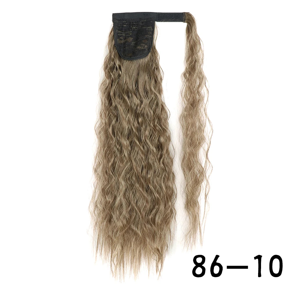 Synthetic Long Corn Wavy Ponytail Hairpiece Wrap on Hair Clip Ombre Brown Blonde Hair Extensions Pony Tail