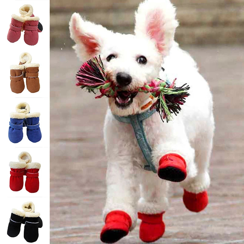 4pcs Pet Anti-slip Rain Snow Boots Footwear Waterproof Winter Dog Boots Socks Autumn Winter Thicken Warm Puppy Dog Socks Booties