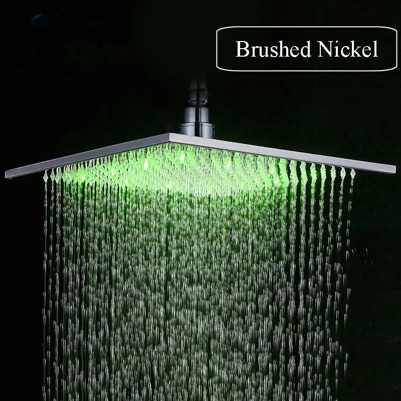 Matte Black 16 inch Rainfall shower head Brass square led light shower faucet head 40cm Brass Rainfall Shower Head