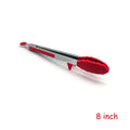 LMETJMA Kitchen Cooking Tongs Heat Resistant Stainless Steel BBQ Tong with Silicone Tips and Stand Design For Salad Grill KC0254