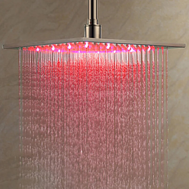 Matte Black 16 inch Rainfall shower head Brass square led light shower faucet head 40cm Brass Rainfall Shower Head