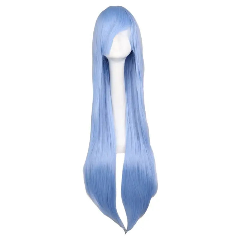 SuQ Women Men Long Straight Cosplay Wig Party Light Blue 40'' 100 Cm Heat Resistant Synthetic Hair Wigs