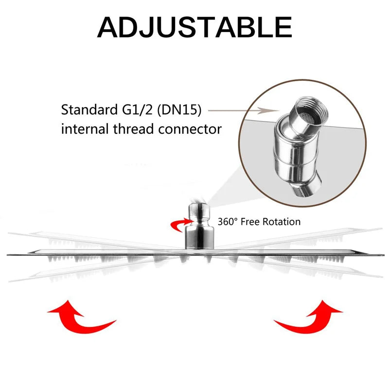 Stainless Steel Ultrathin Shower Head 16" Rainfall Shower Faucet Head Chrome Bathroom Large Flow Showerhead Faucet Accessory