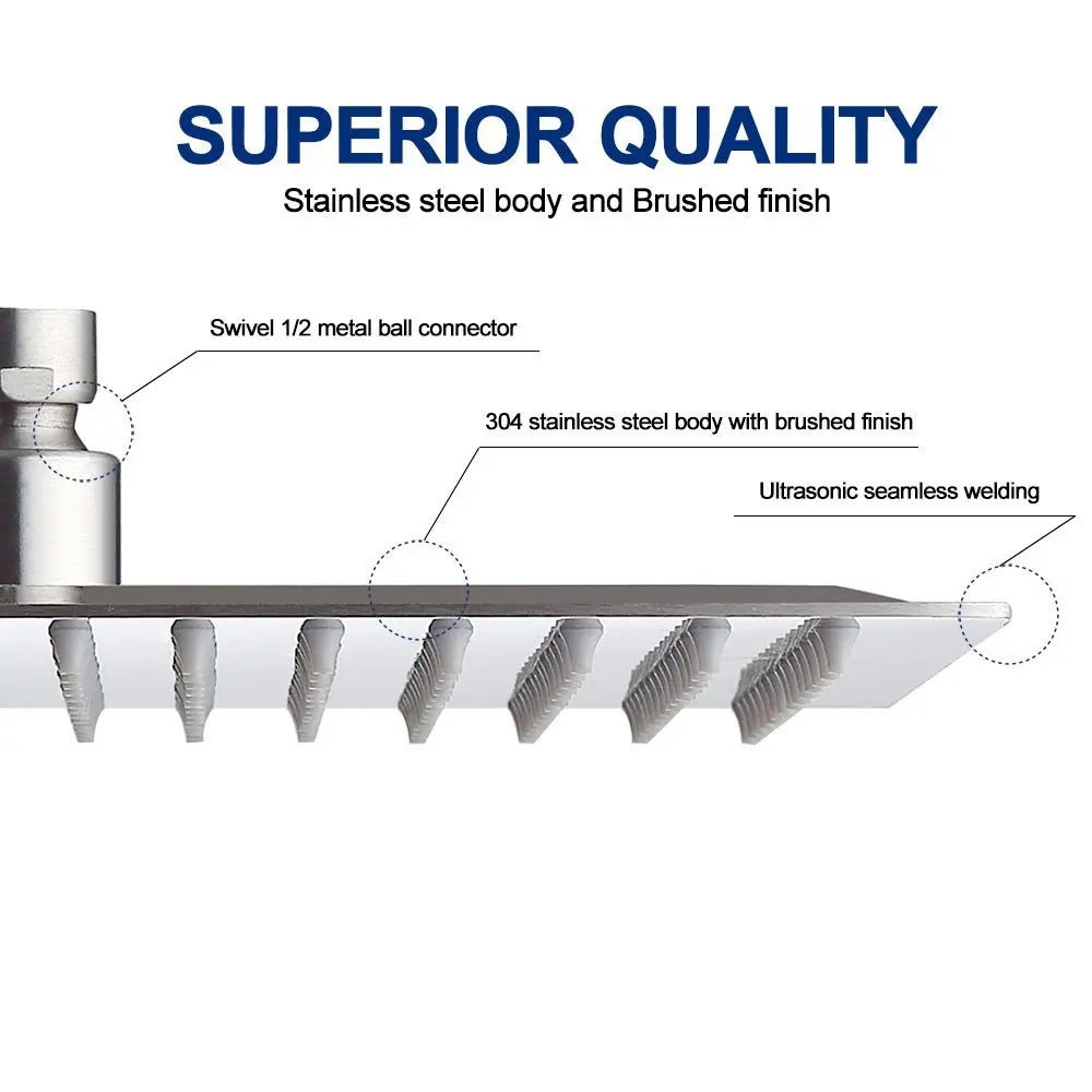 Stainless Steel Ultrathin Shower Head 16" Rainfall Shower Faucet Head Chrome Bathroom Large Flow Showerhead Faucet Accessory