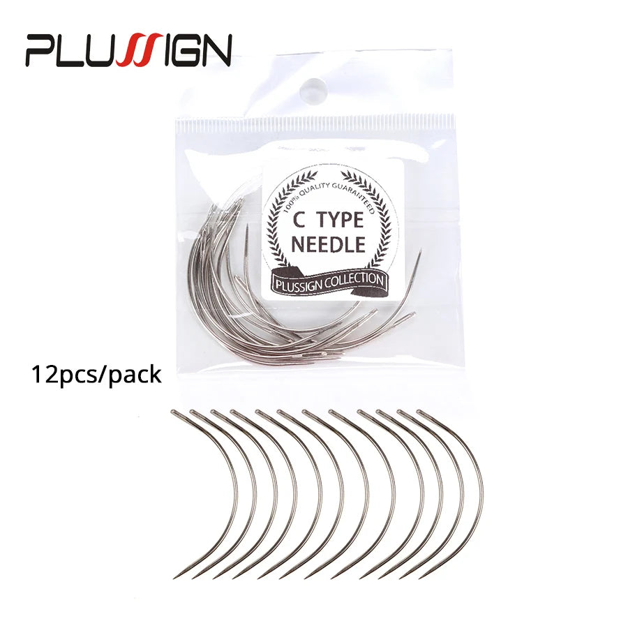 Plussign 12Pcs/Lot Stainless Steel Curved Needles C Type Wig Making Needles Making Lace Wig Hair Necessary Accessories Tools