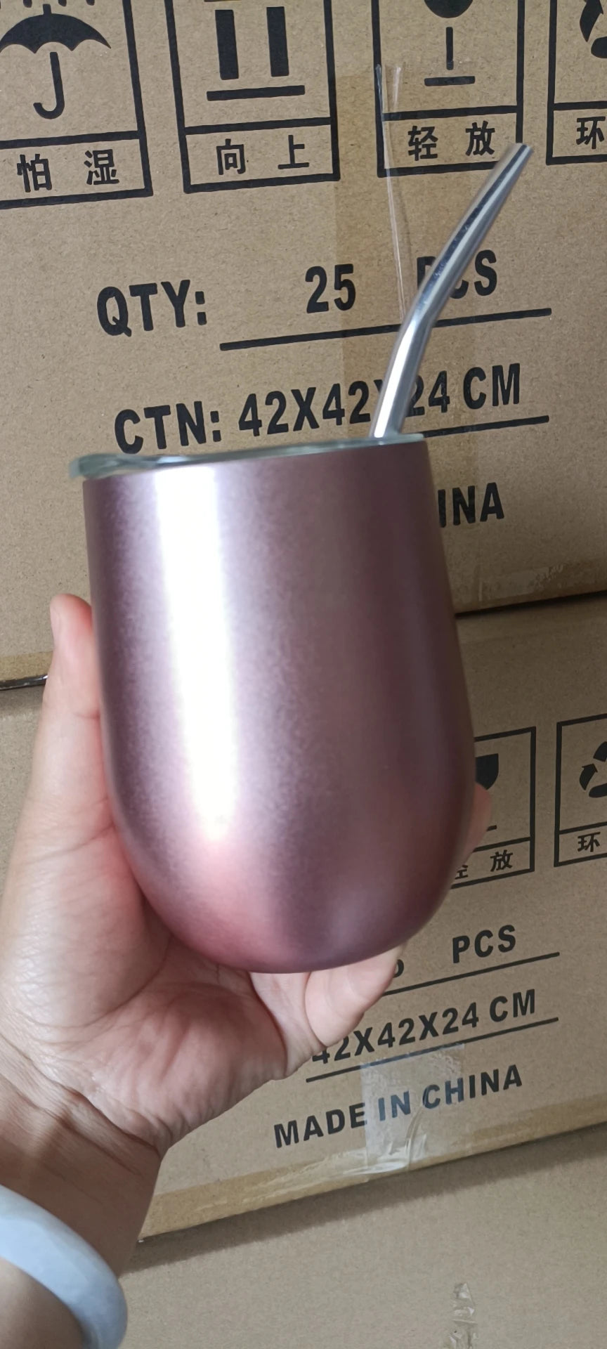 With Steel Straws Wine Cup Champagne Beer 6oz 12oz Termos Tumbler Stemless Rose Gold Stainless Swig Tumbler Insulated Thermos