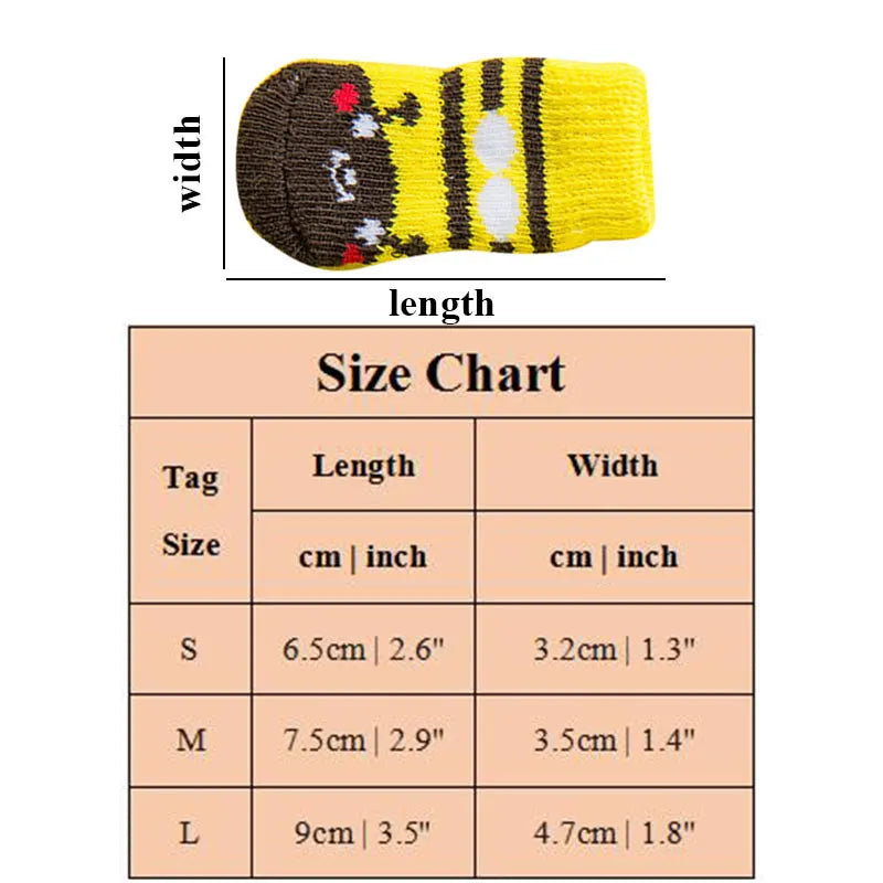 4Pcs Winter Pet Socks Non-slip Socks Dog Paw Protection Printed Socks For Chihuahua Teedy Pet Supplies Warm Cute Cartoon Casual