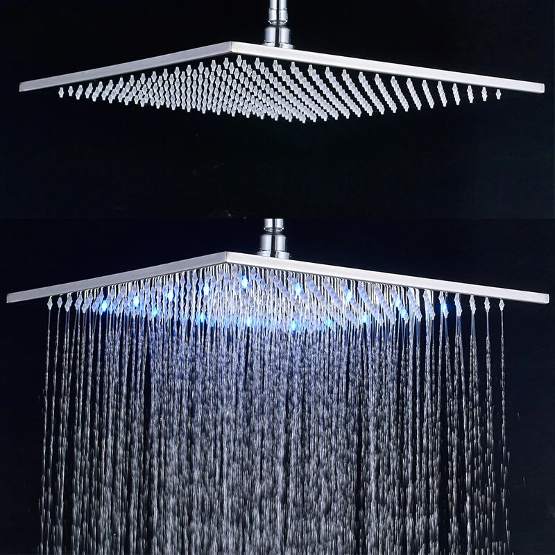 SHBSHAIMY Black Shower Head LED Light Large Rainfall Chrome Rainfall Faucet Bathroom Tap Stainless Steel Square Sprayer Tap